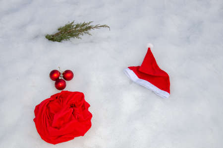 Traditional Christmas symbols on the snow.の写真素材