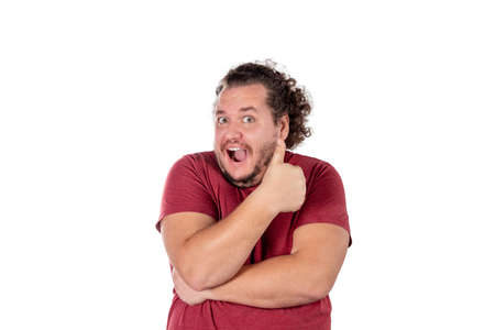Fat happy man show thumb up sign