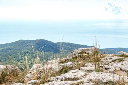 White stone cliff rocks on west coast of Crimea