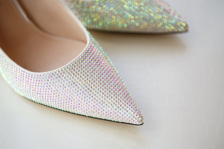 beautiful shiny shoes for the bride on the wedding dayの写真素材