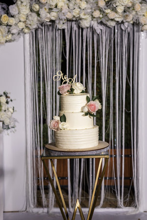 Beautiful tiered delicious dessert sweet cake for the holidayの写真素材