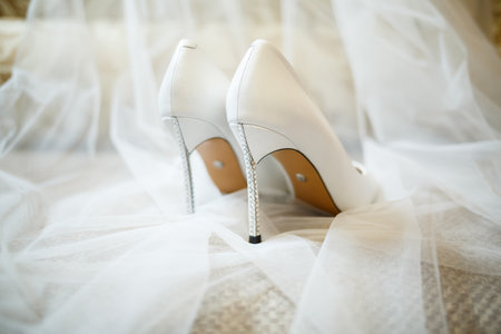 Women's shoes on the wedding day for the brideの写真素材