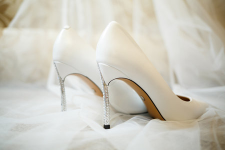 Women's shoes on the wedding day for the brideの写真素材