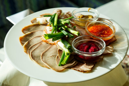 Delicious food in the restaurant on a plateの写真素材