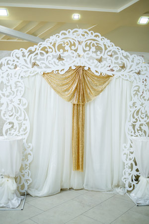 Wedding beautiful arch for the wedding ceremony of the newlywedsの写真素材