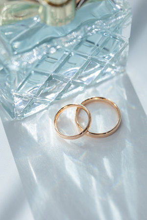 Wedding rings with yellow gold, set of wedding rings.の写真素材