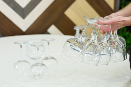 Glass glasses with drinks stand on a table