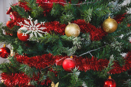 Christmas tree toys and Christmas presentsの写真素材