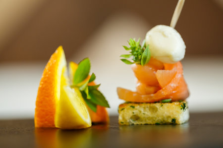 Delicious food in the restaurant on a plateの写真素材