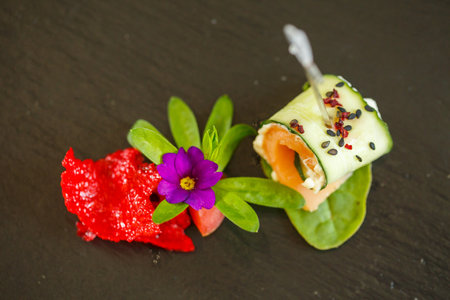 Delicious food in the restaurant on a plateの写真素材