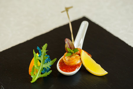 Delicious food in the restaurant on a plateの写真素材