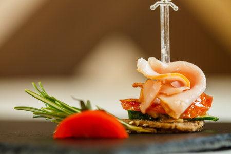 Delicious food in the restaurant on a plateの写真素材