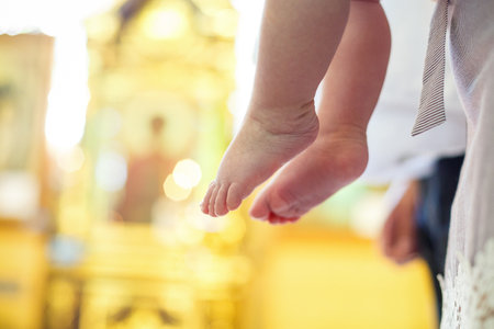 cute little baby feet in the afternoonの写真素材