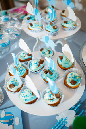 delicious sweet candies and biscuits for kids on their birthdayの写真素材