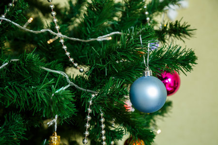 New Year toys on the tree, new year, garlandの写真素材