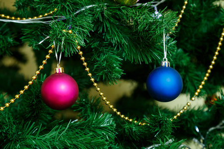 New Year toys on the tree, new year, garlandの写真素材