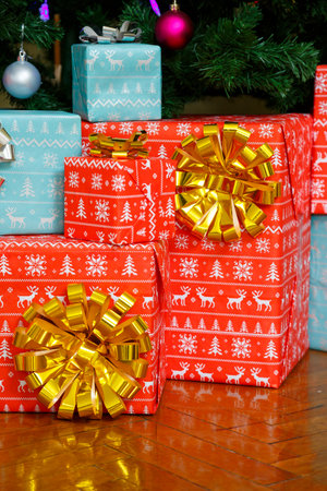Gifts, gift wrapping, bow on boxes, christmas boxes