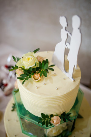 Beautiful big cake on a festive dayの写真素材