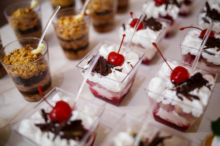 Beautiful and delicious cakes on a festive dayの写真素材