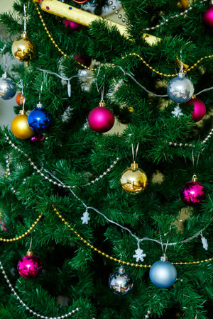 Christmas tree toys and Christmas presentsの写真素材