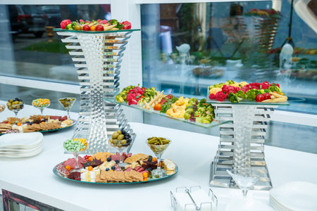 Delicious dish on the buffet table. Cold appetizers from the chef for the celebrationの写真素材