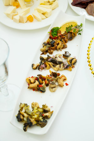 Delicious dish on the buffet table. Cold appetizers from the chef for the celebrationの写真素材