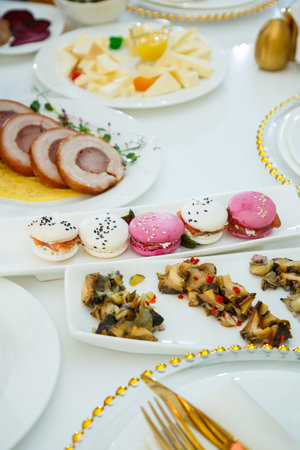 Delicious dish on the buffet table. Cold appetizers from the chef for the celebrationの写真素材