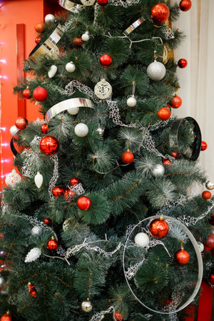 New Year toys on the tree, new year, garlandの写真素材