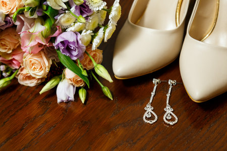 wedding accessories bride on the wedding dayの写真素材