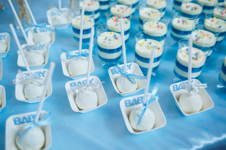 sweet cupcakes and cookies for children on birthdayの写真素材