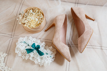 wedding accessories bride on the wedding dayの写真素材