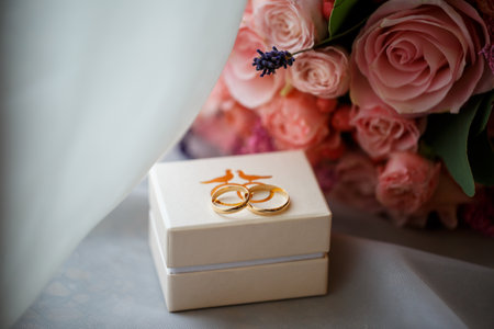 gold ring with a stone on the wedding day for the bride