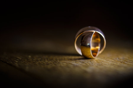 Golden wedding rings for newlyweds on their wedding day