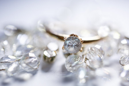 Gold wedding rings for newlyweds on wedding dayの写真素材