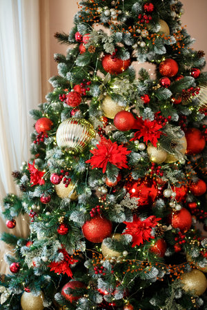 Christmas tree toys and Christmas presentsの写真素材