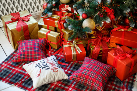 Christmas tree toys and Christmas presentsの写真素材