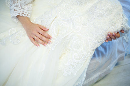 Beautiful wedding dress for the bride on the wedding dayの写真素材