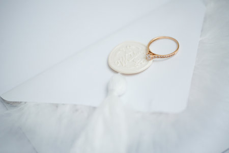 Wedding morning. Composition of the bride's accessories. View from above. Morning of the brideの写真素材