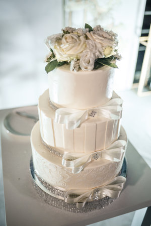 Beautiful tiered delicious dessert sweet cake for the holidayの写真素材