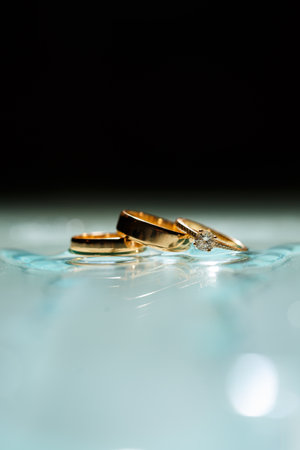 gold ring with a stone on the wedding day for the brideの写真素材