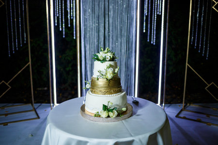 Beautiful big cake on a festive dayの写真素材