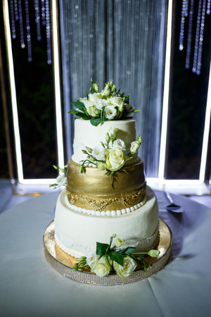 Beautiful big cake on a festive dayの写真素材