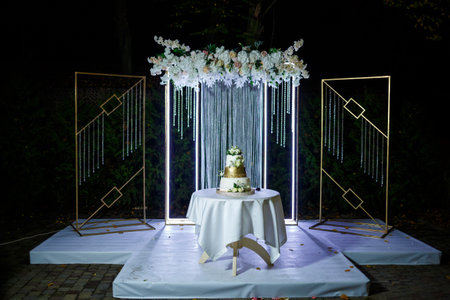 Beautiful big cake on a festive dayの写真素材