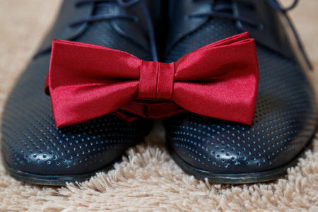 men's accessories shoes, belt, tie and cufflinksの写真素材