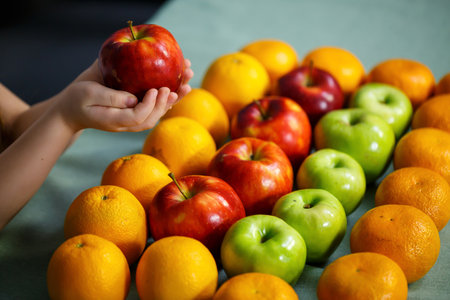 bright and fresh fruits laid out on the tableの写真素材