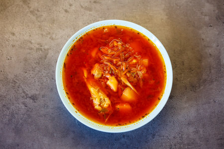 Ukrainian national dish classic red borsch.の写真素材