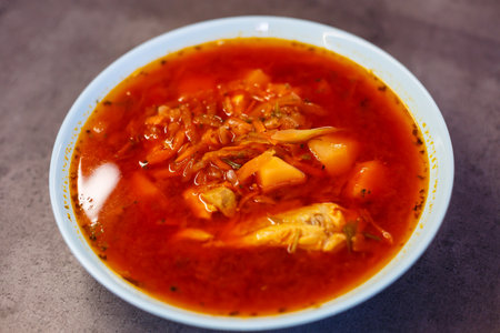 Ukrainian national dish classic red borsch.の写真素材