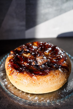 sweet freshly baked apple biscuit cake with sugarの写真素材