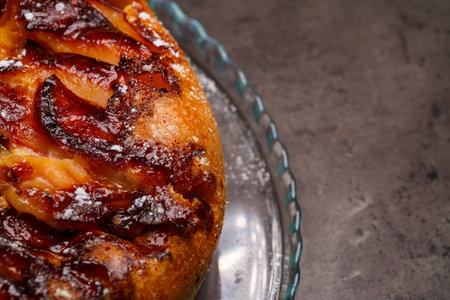sweet freshly baked apple biscuit cake with sugarの写真素材