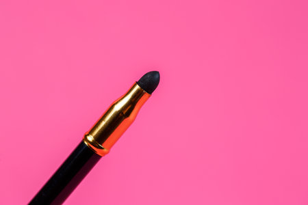 Makeup brush for eyes. Eyeliner. Sponge applicator for blending the pencil.の写真素材